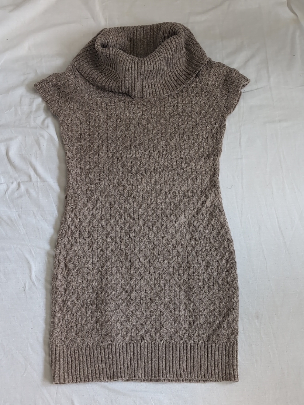 Pink Rose Taupe Cable-Knit Sleeveless Turtleneck Sweater Dress